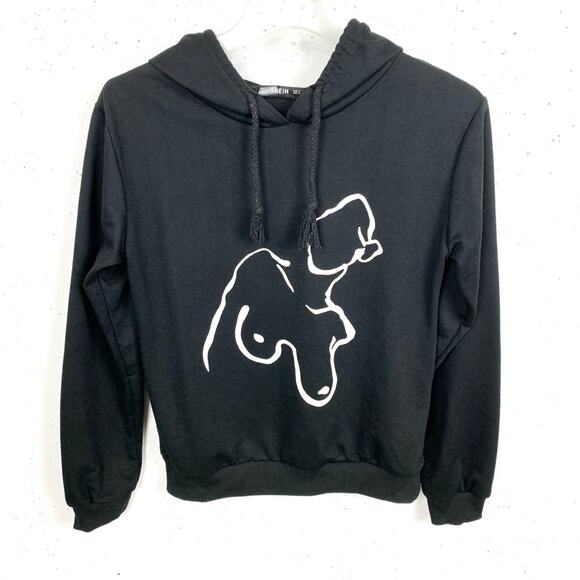 Shein Female Figure Outline Long Sleeve Hoodie Black White Cotton Blend Small - Picture 5 of 8